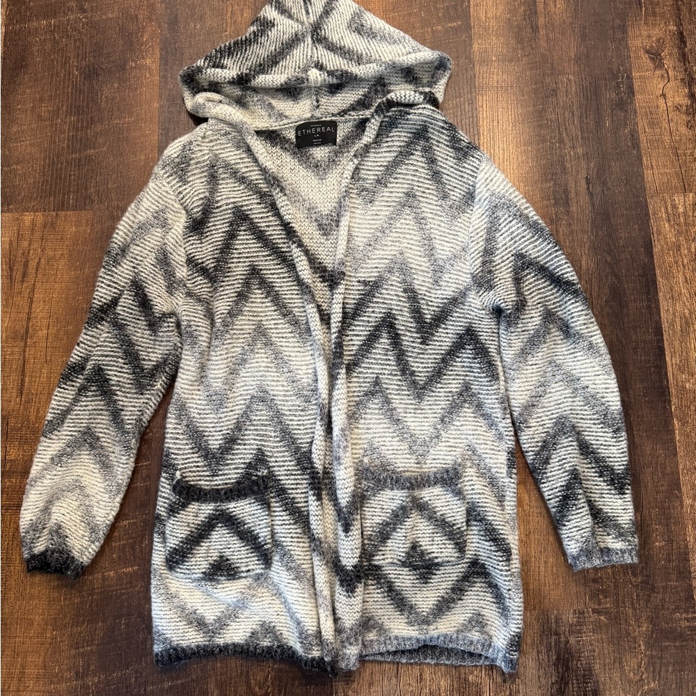 Eternal Women's Gray Chevron hooded Cardigan Sweater with pockets